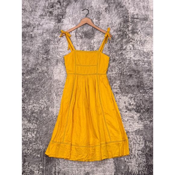 New Point Sur Dress 0 Womens Yellow Gold Cotton Tie Stap Midi J Crew - Picture 1 of 8